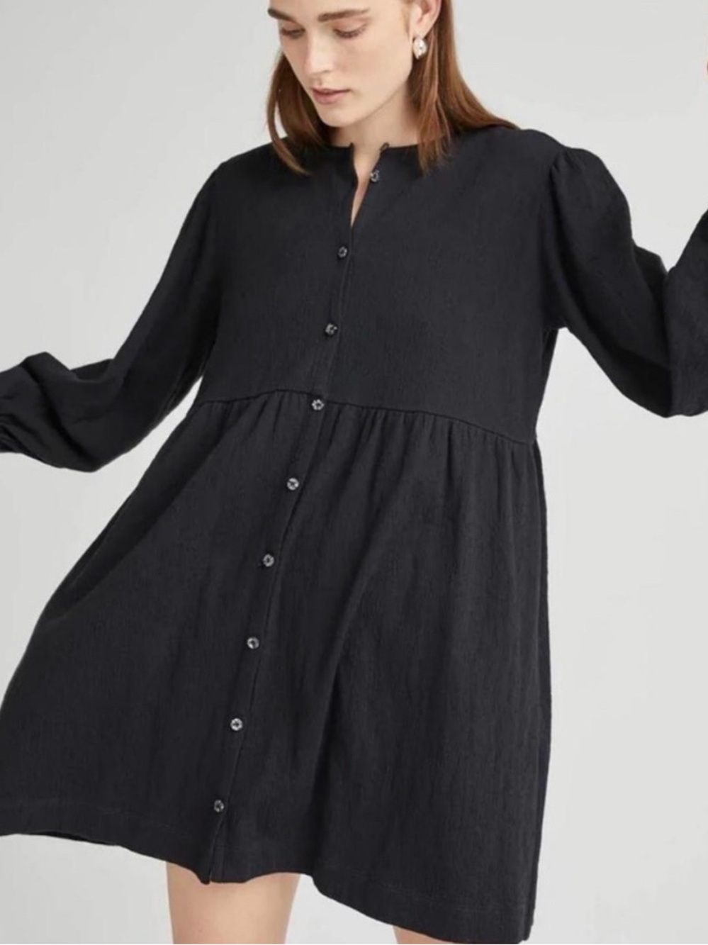 Richer Poorer Cloud Weave Black Button-Front Puff-Sleeve Dress - Women